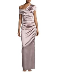 Talbot Runhof Moa Asymmetric One Shoulder Evening Gown Champagne