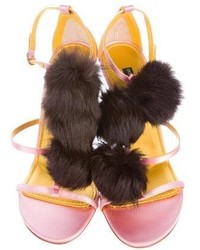 Dolce & Gabbana Rabbit Fur Trimmed Satin Sandals