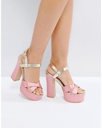 Public Desire Vamp Pink And Gold Platform Heeled Sandals