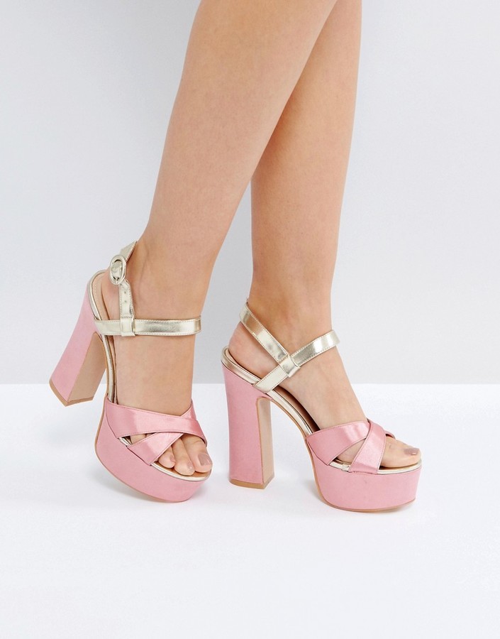 pink satin platform heels
