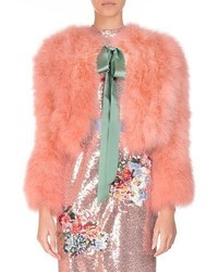 Erdem Marabou Feather Chubby Jacket With Satin Bow Pink