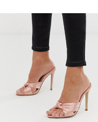 Missguided Pointed Toe Satin Mule With Bow Detail In Pink