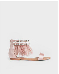 Express Feather And Rhinestone Satin Sandals