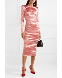 Dolce & Gabbana Ruched Satin Midi Dress