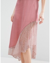 Asos Satin Midi Skirt With Lace Hem