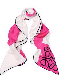 Loewe Anagram Color Block Silk Twill Scarf Pink