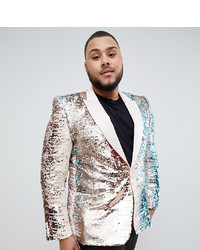 ASOS Edition Plus Skinny Blazer In Pink And Blue Sequins