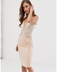 Rare London Midi Bodycon Dress With Sequin Detail In Pink