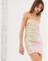 Warehouse X Ashish Sequin Bandeau Dress In Pink