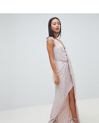 Asos Tall Asos Design Tall Drape Knot Front Scatter Embellished Sequin Maxi Dress