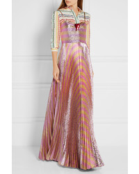 Gucci Embellished Striped Lam Gown Pink