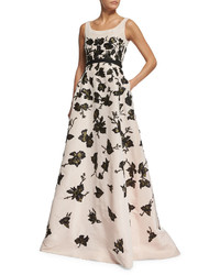 Oscar de la Renta Sleeveless Painted Sequin Silk Faille Gown Rose
