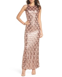 Morgan & Co. Strappy Back Sequin Gown