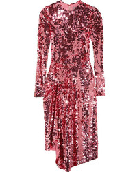 Preen by Thornton Bregazzi Carlin Asymmetric Sequined Tulle Midi Dress Pink