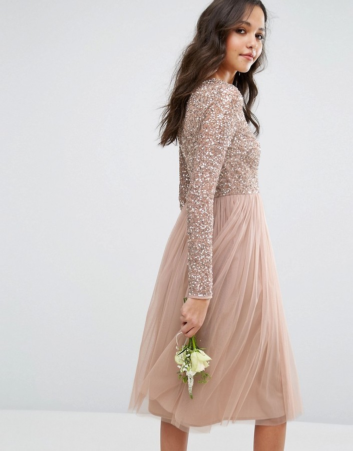 maya long sleeved maxi dress with delicate sequin and tulle skirt