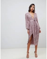 ASOS DESIGN Midi Dress In Allover Scatter Sequin With Ribbon