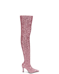 Pink Sequin Over The Knee Boots