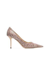 Jimmy Choo Pink And Gold Tone Love 85 Pumps