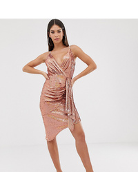 TFNC Tall Wrap Front Mini Sequin Dress In Gold