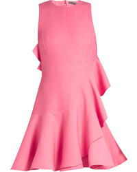 Alexander McQueen Asymmetric Fluted Wool Blend Dress