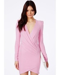 Missguided Amaline Cross Over Tailored Dress In Pink