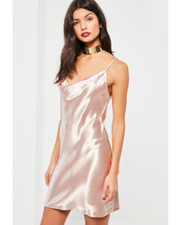 Missguided Pink Satin Cowl Front Shift Dress