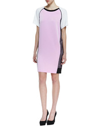 DKNY Short Sleeve Colorblock Dress With Side Mesh Cosmos Pinkwhiteblack