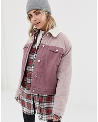 Pull&Bear Cord Burg Collar Jacket In Pink