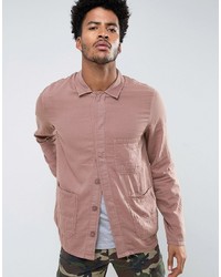 Asos Cotton Linen Overshirt In Pink
