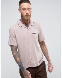 Asos Regular Fit Linen Viscose Shirt With Revere Collar In Pink