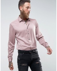 Asos Regular Fit Sateen Shirt In Dusty Pink