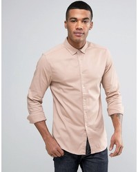 Asos Skinny Twill Shirt In Pink