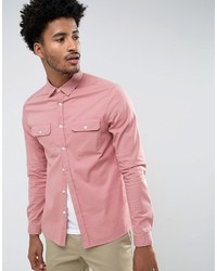 Asos Slim Double Pocket Shirt With Stretch In Pink