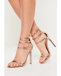 Missguided Rose Gold Multi Strap Barely There Heels