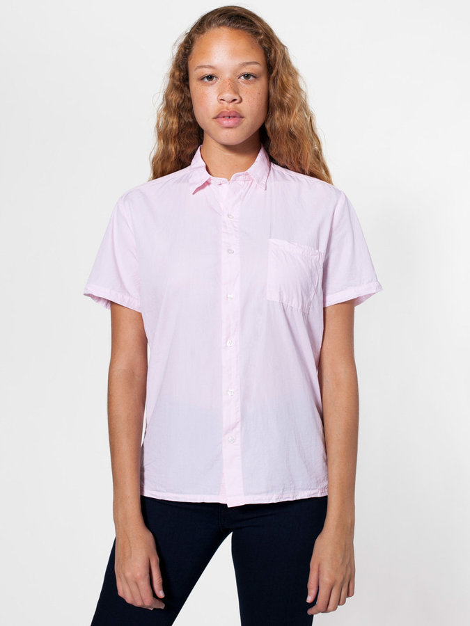 American Apparel Unisex Italian Cotton Short Sleeve Button Up With
