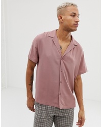 ASOS DESIGN Asos Desgn Relaxed Deep Revere Viscose Shirt In Dusty Pink