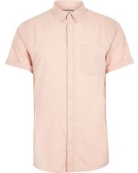 River Island Big And Tall Pink Short Sleeve Oxford Shirt