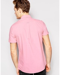 Asos Brand Oxford Shirt In Light Pink With Short Sleeves