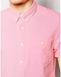 Asos Brand Oxford Shirt In Light Pink With Short Sleeves
