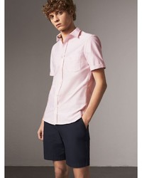 Burberry Check Detail Short Sleeved Cotton Oxford Shirt