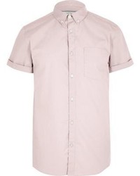 River Island Dusty Pink Casual Oxford Short Sleeve Shirt