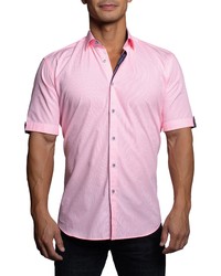Maceoo Galileo Stripe Pink Short Sleeve Button Up Shirt