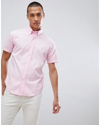 Polo Ralph Lauren Gart Dyed Slim Fit Short Sleeve Shirt With Player Logo In Pink