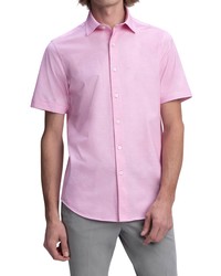 Bugatchi Ooohcotton Tech Slub Knit Short Sleeve Button Up Shirt In Pink At Nordstrom
