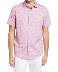 Bugatchi Ooohcotton Tech Solid Knit Short Sleeve Button Up Shirt In Pink At Nordstrom