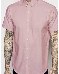 Lindbergh Oxford Shirt In Pink Short Sleeves In Tight Slim Fit