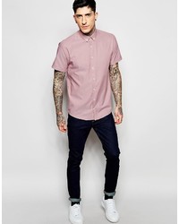 Lindbergh Oxford Shirt In Pink Short Sleeves In Tight Slim Fit