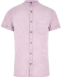 River Island Pink Acid Wash Grandad Oxford Shirt