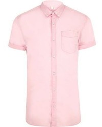 River Island Pink Muscle Fit Short Sleeve Shirt