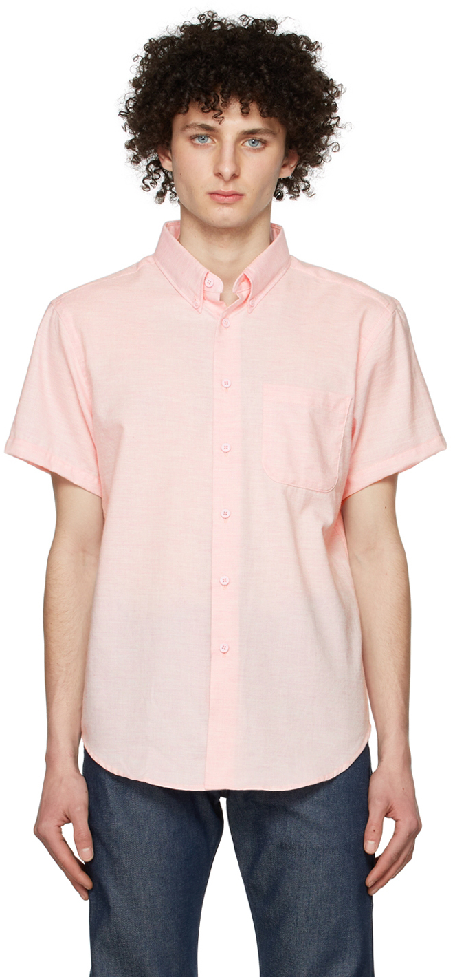 Naked & Famous Denim Pink Organic Cotton Short Sleeve Shirt, $160 ...